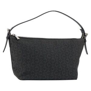 Authentic CELINE C Macadam Canvas Shoulder Bag Black Silver